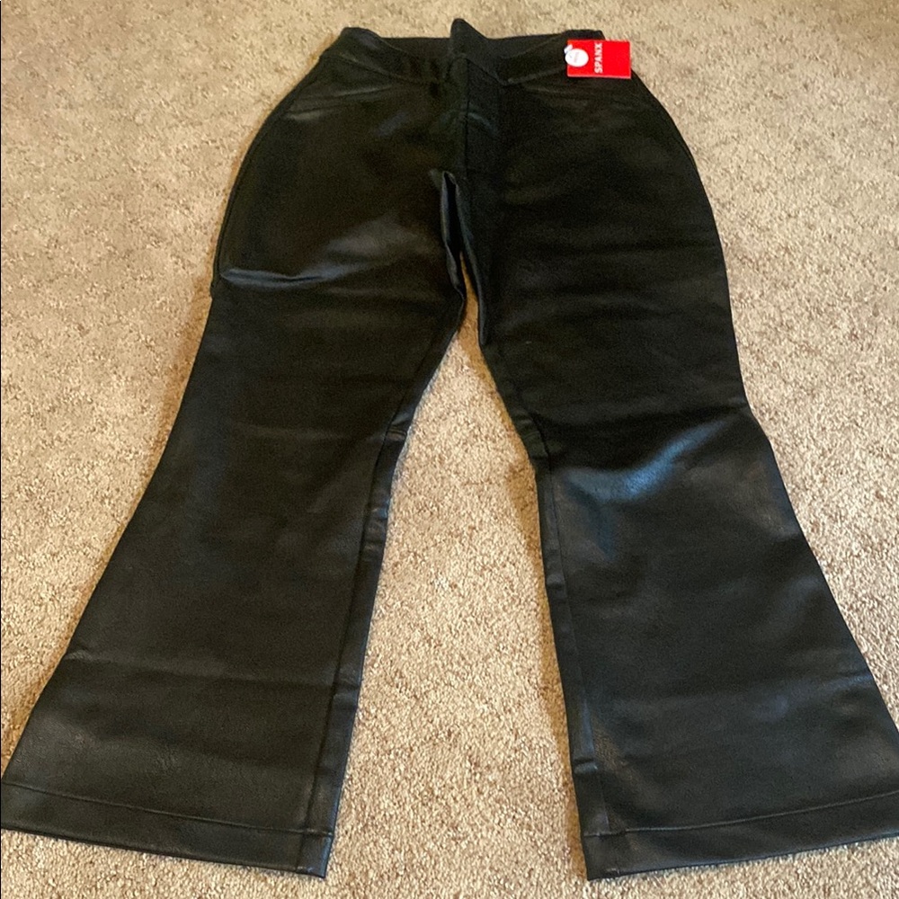 SPANX Black Leather Flare Wide Leg Pants